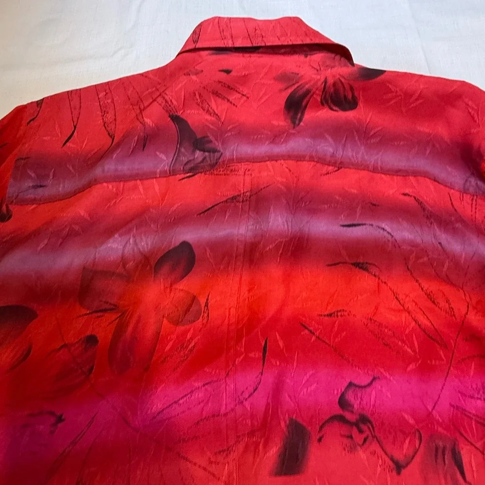 Chicos Design Silk Button Up Blouse Tropical Floral 100% Silk‎ Size 2
